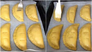 meat pie piercing and egg-washing
