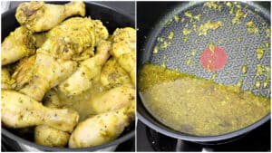 Cooked chicken and liquid stock for jollof rice