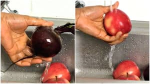 rinsed beets and apples for juicing