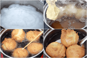 deep frying coconut buns