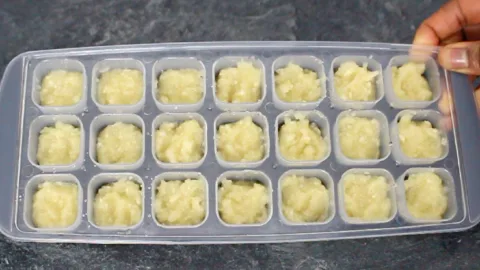 garlic paste in ice cube tray